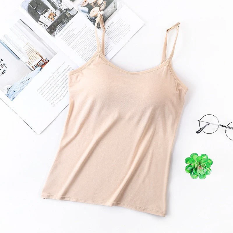 Women's seamless tank top with built-in bra, wire-free support, breathable stretchy fabric everyday fit