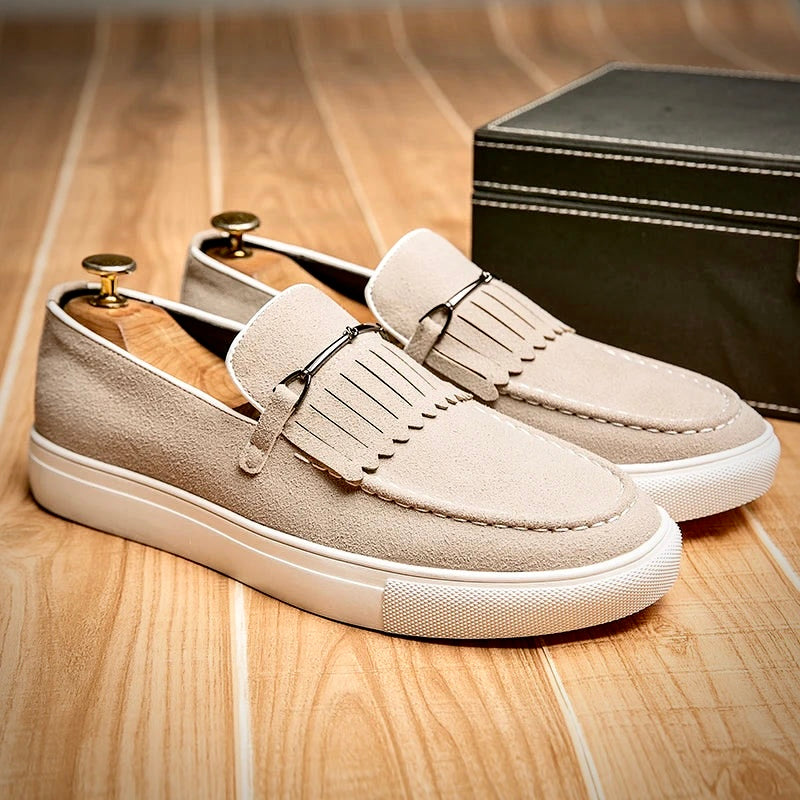 Men's handmade Italian suede loafers flexible fit soft insole all-day comfort classic style