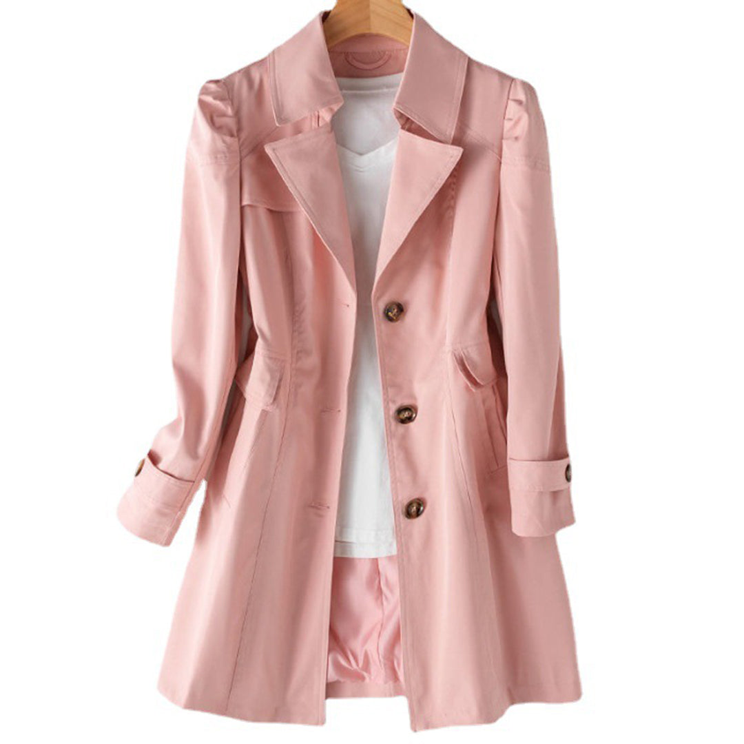 Women's classic double-breasted trench coat structured silhouette tailored fit timeless elegance