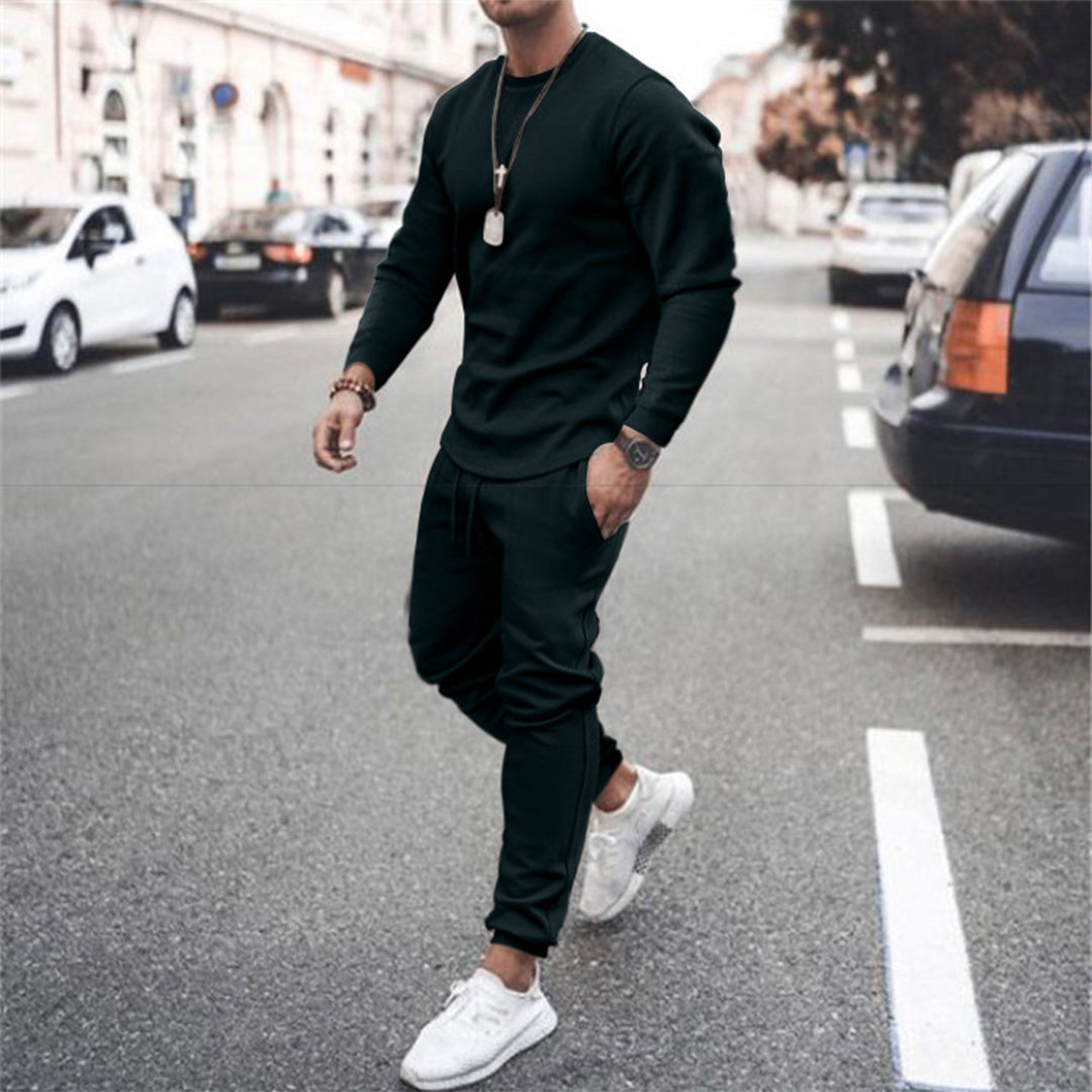 Men's gray cotton-blend tracksuit set tapered fit two-piece jogger and hoodie everyday comfort