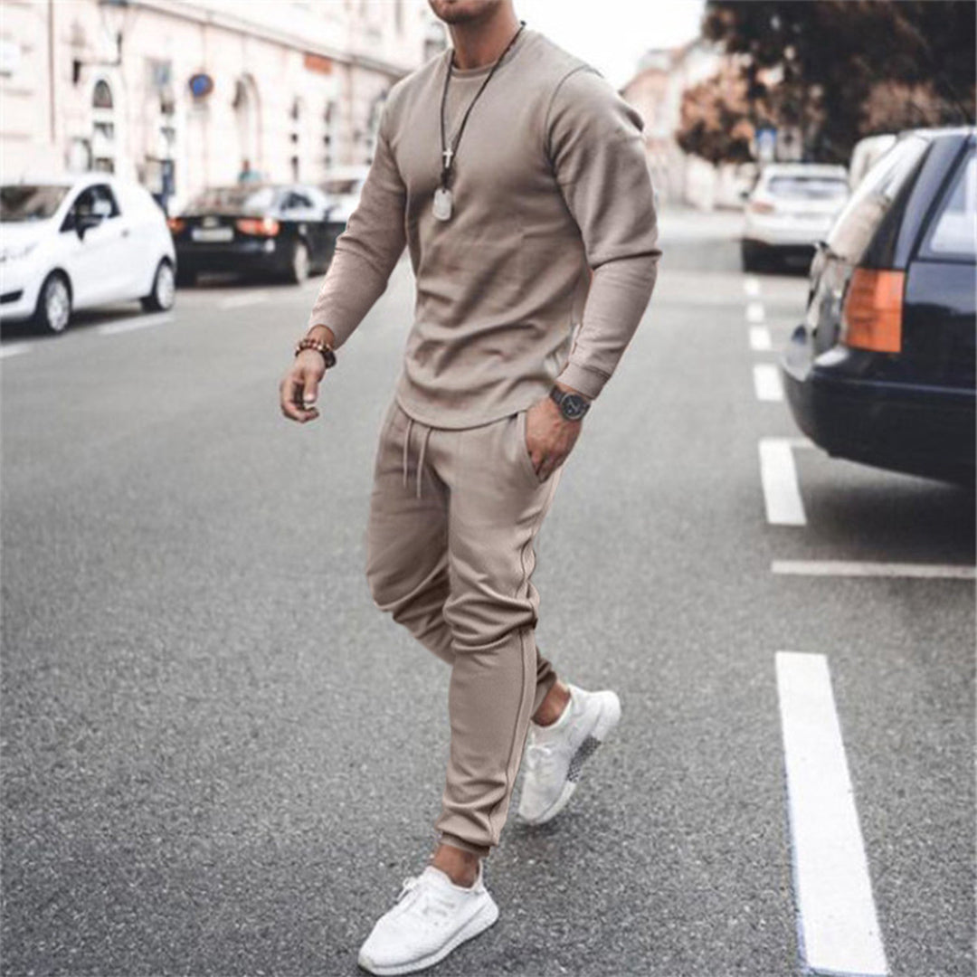 Men's gray cotton-blend tracksuit set tapered fit two-piece with streamlined silhouette