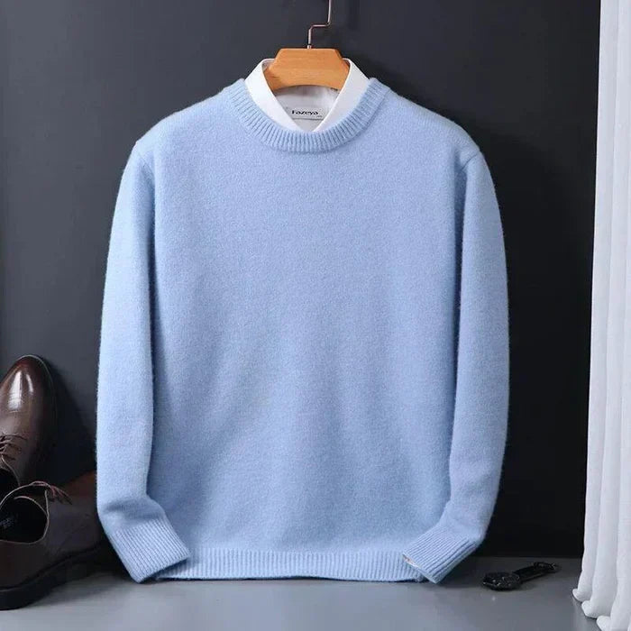 Men's classic crew neck knit sweater casual smart style with cozy ribbed cuffs