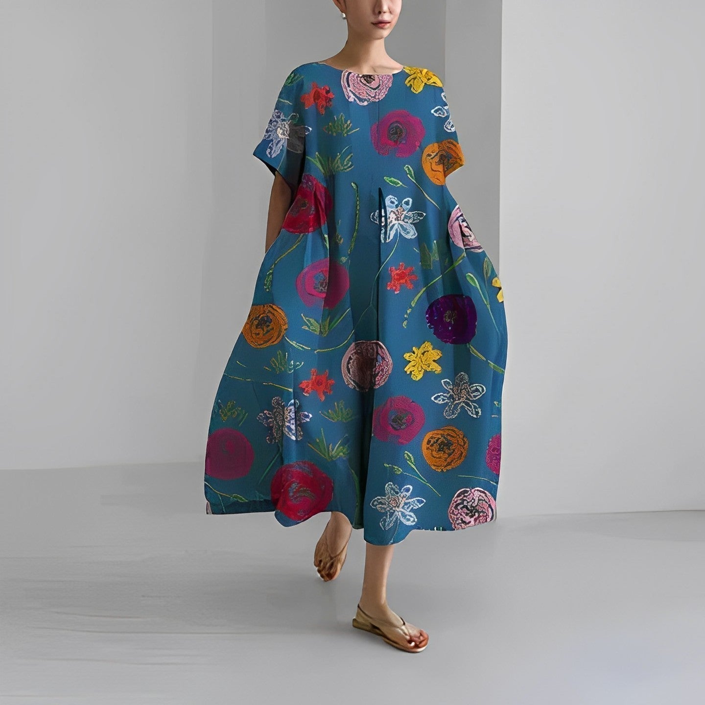 Amelie women's floral boho dress with breezy silhouette and delicate romantic print for effortless style
