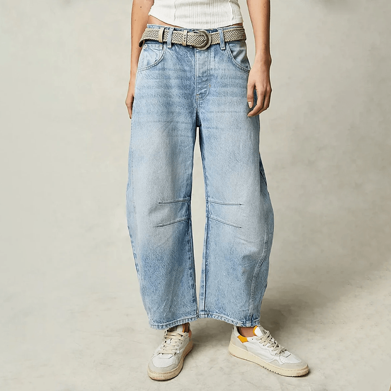 Women's relaxed fit high waist pants in neutral tone, flattering silhouette for all-day comfort