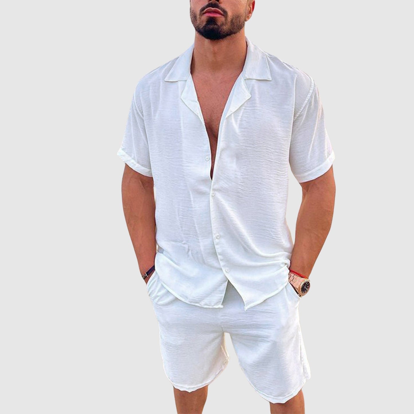 Women's beige resort co-ord set lightweight breathable cotton blend textured weave beachwear