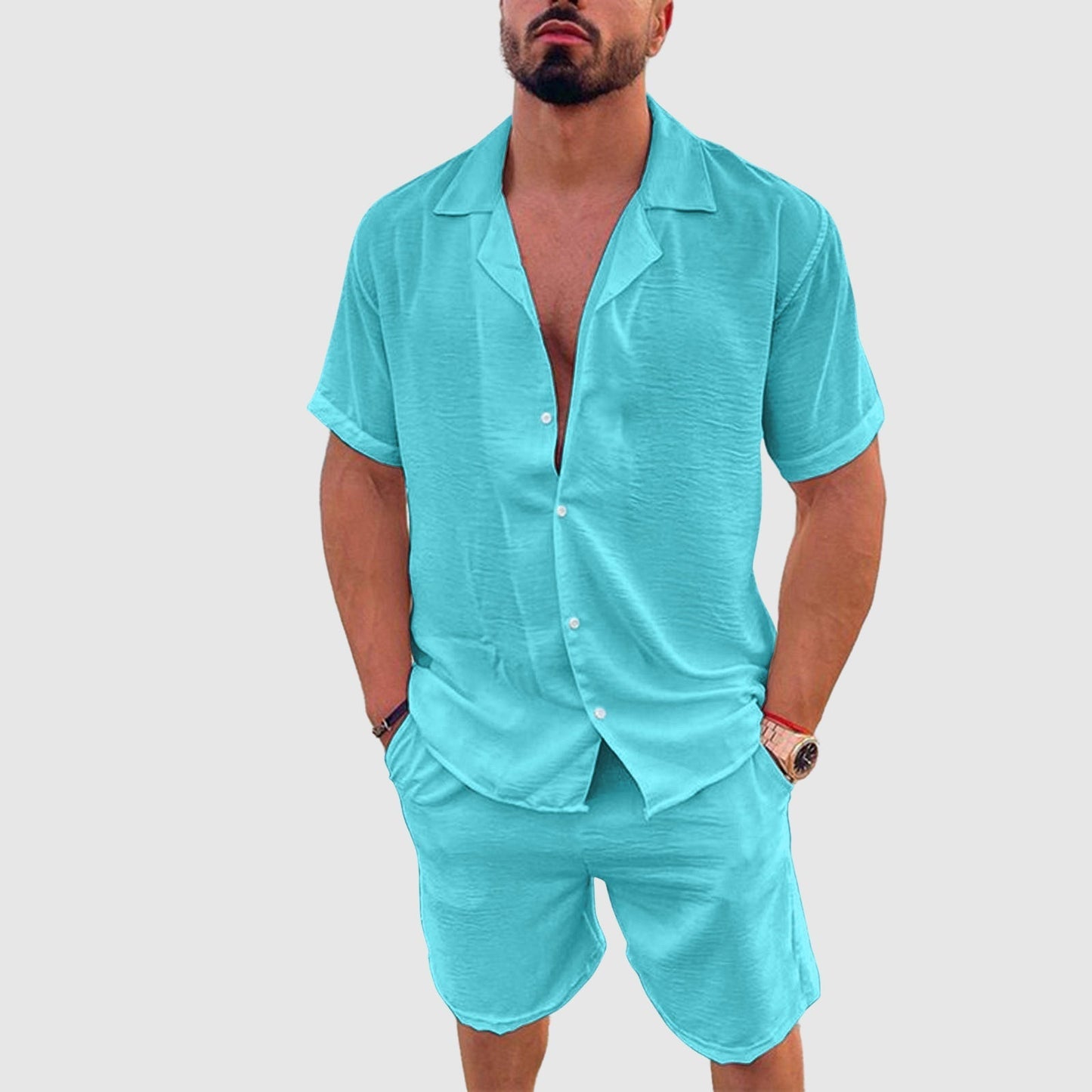 Women's beige cotton resort set lightweight breathable coordinated beach coverup with textured weave
