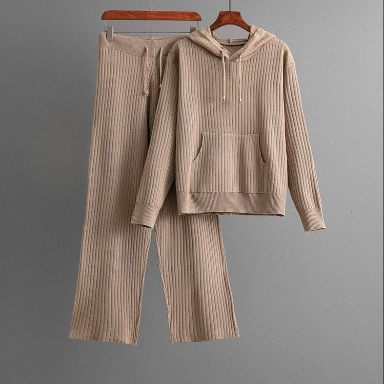 Blush pink ribbed knit loungewear set with soft cotton-poly blend, relaxed fit by Valentina Rossi
