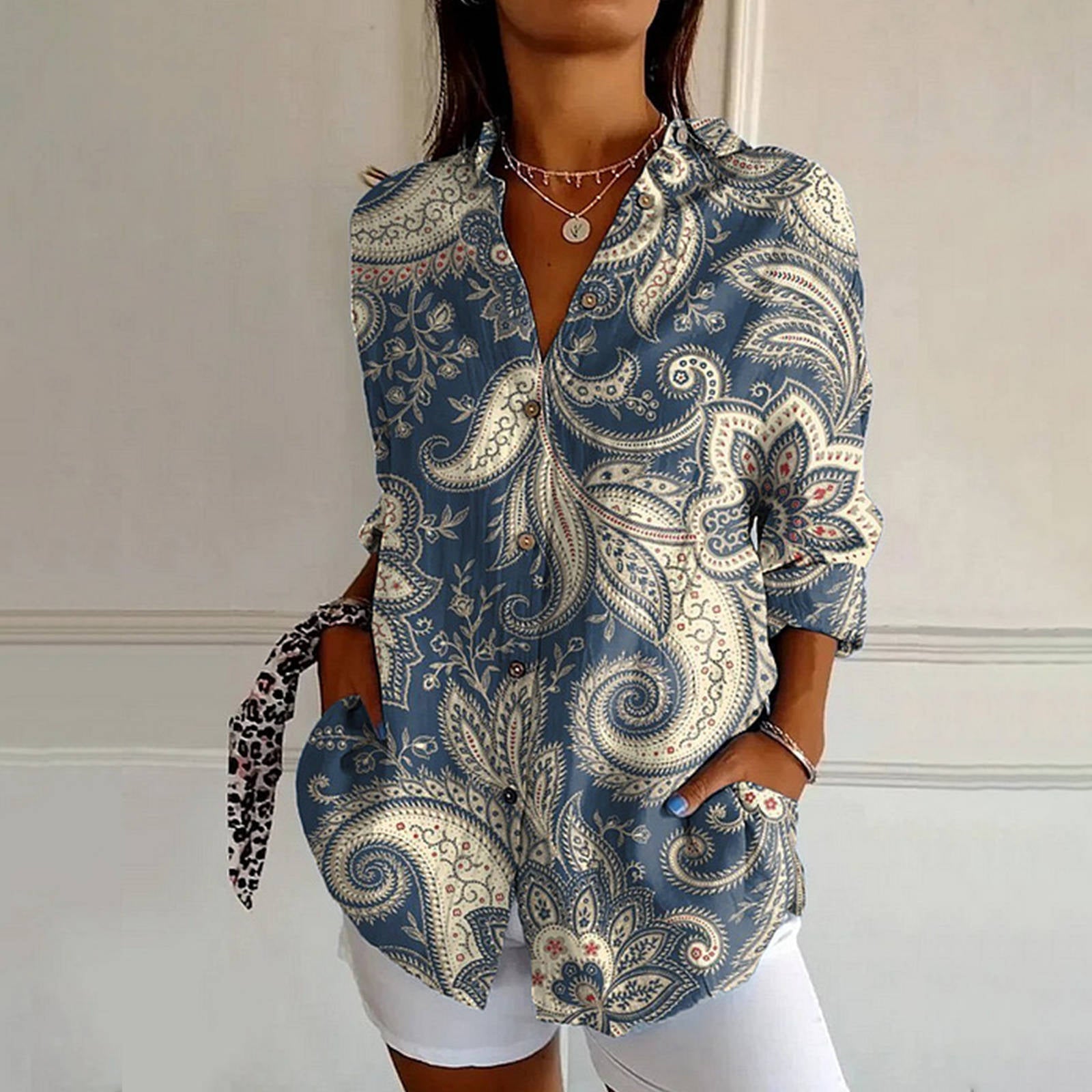 Multicolor floral botanical blouse relaxed fit lightweight poly-blend wearable art shirt Sofia Amoretti