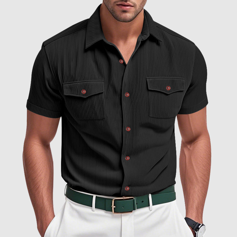 Men's urban slim-fit poly-blend dress shirt structured tailoring wrinkle-resistant premium versatile style