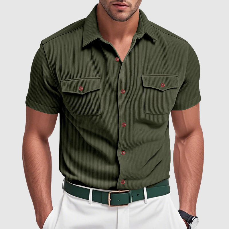 Men's urban poly-blend dress shirt structured tailored fit wrinkle-resistant versatile modern style