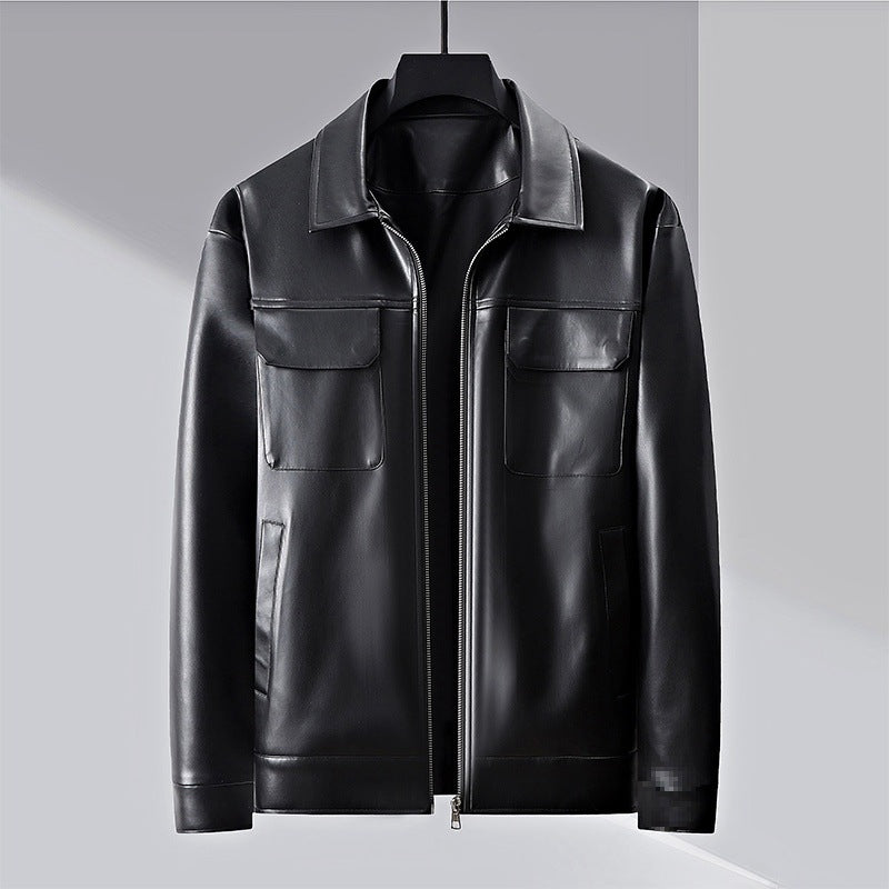 Roberto Russo sterling vegan leather zip jacket with luxurious draping silhouette for conscious fashion
