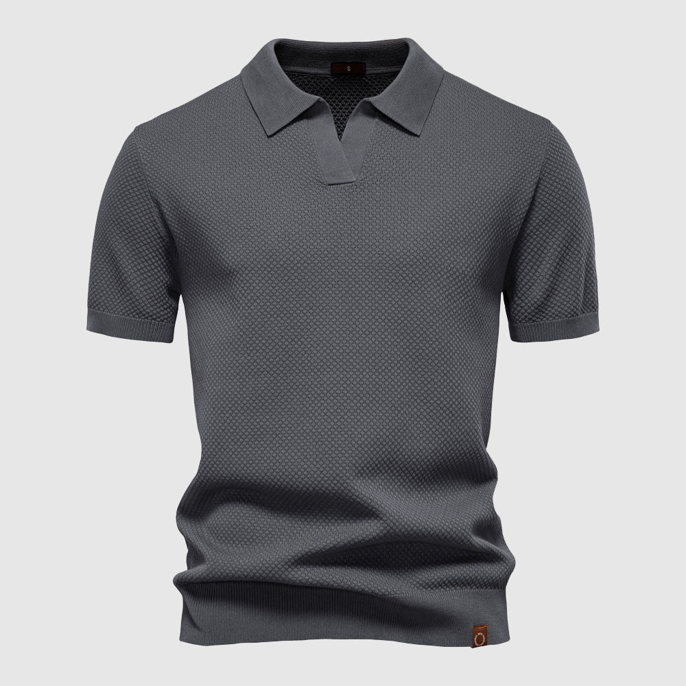 Lorenzo Vitali navy silk blend men's polo shirt with breathable poly-viscose fabric and elegant drape
