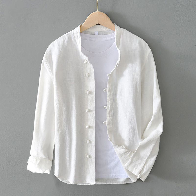 Roberto Russo men's linen cotton blend shirt mandarin collar breathable slim modern fit subtle luxury