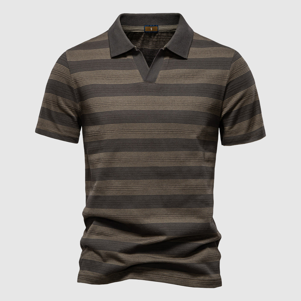 Men's white Lorenzo Vitali polo shirt breathable cotton blend with bold contrast stripes classic fit