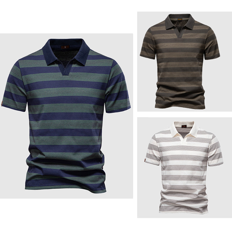 Lorenzo Vitali men's polo shirt breathable cotton blend contrast stripes premium casual style
