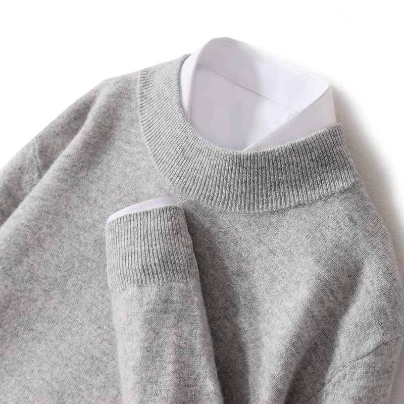 Lorenzo Vitali wool sweater luxury O-neck knit in timeless neutral premium yarn silhouette