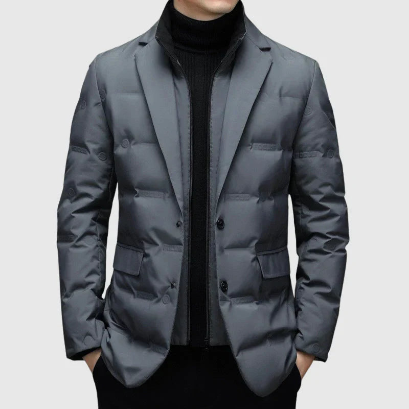 Men's black quilted blazer tailored fit notch lapel 2-button closure modern urban style