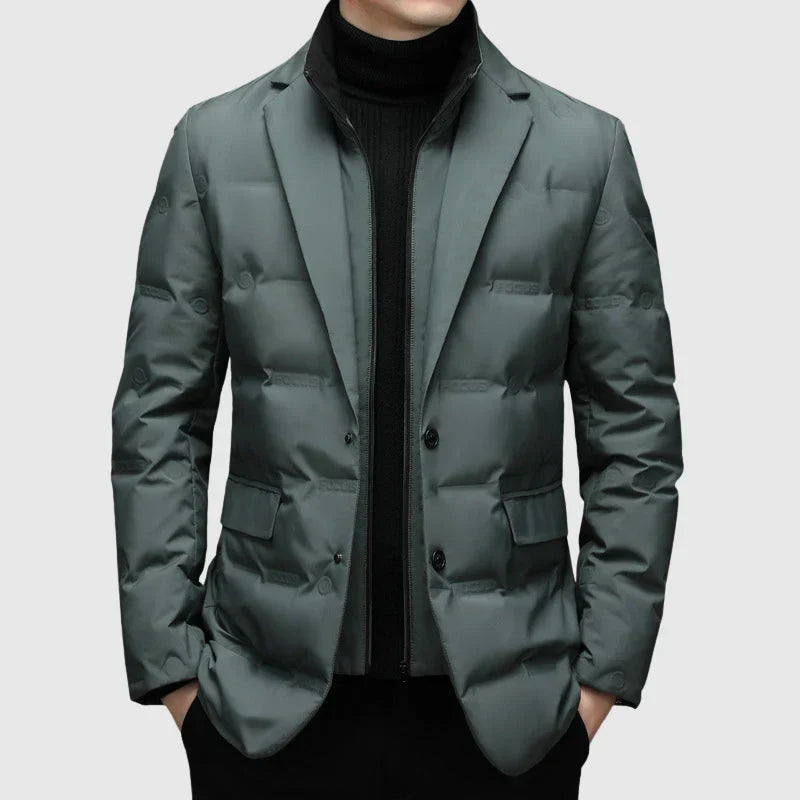 Men's black quilted blazer tailored fit notch lapel 2-button closure urban smart casual style