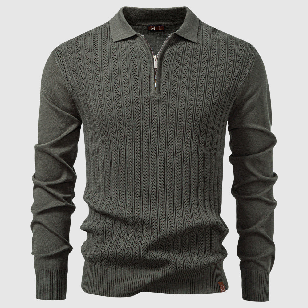Hugo men's textured knit polo sweater half-zip regular fit smart casual premium wardrobe essential