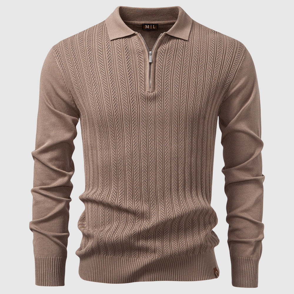 Hugo men's textured knit polo sweater half-zip regular fit smart casual premium essential