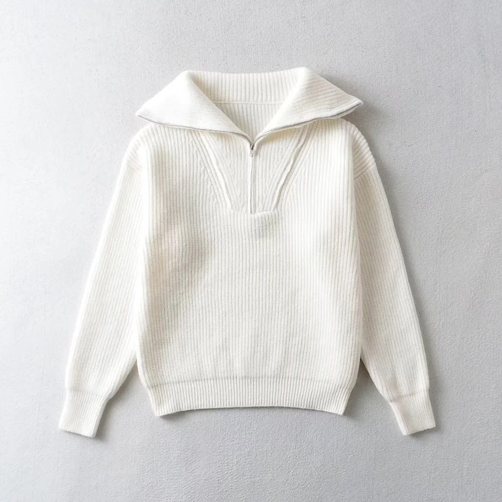 Valentina Rossi ivory knit sweater elegant winter style with adjustable collar and smooth drape