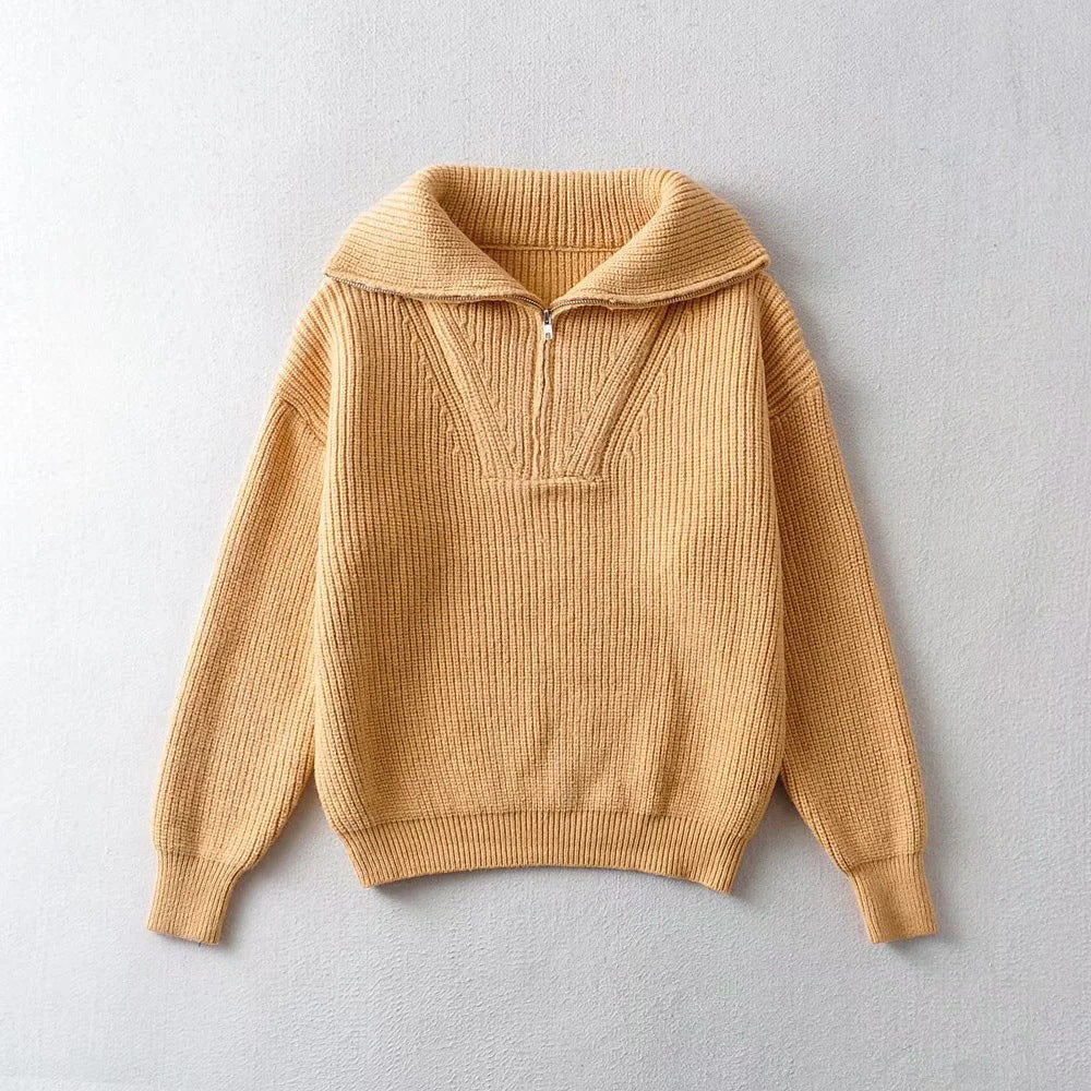 Valentina Rossi ivory knit sweater elegant winter style with adjustable collar and smooth drape
