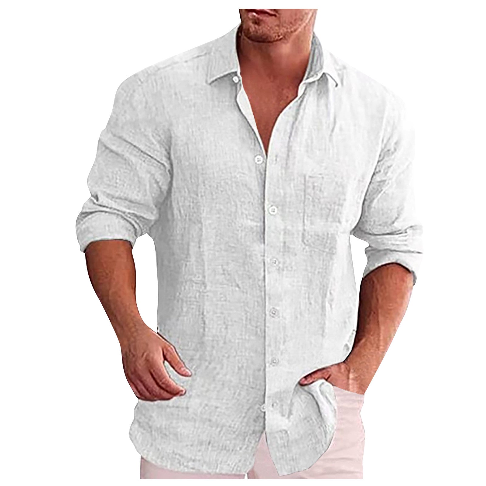 Men's casual linen shirt spread collar elegant cut breathable everyday wear refined silhouette