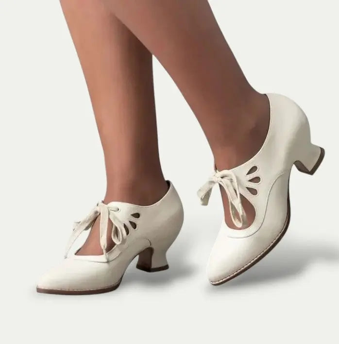 Women's lace-up Mary Jane block heels in classic PU leather with ankle strap and cushioned sole