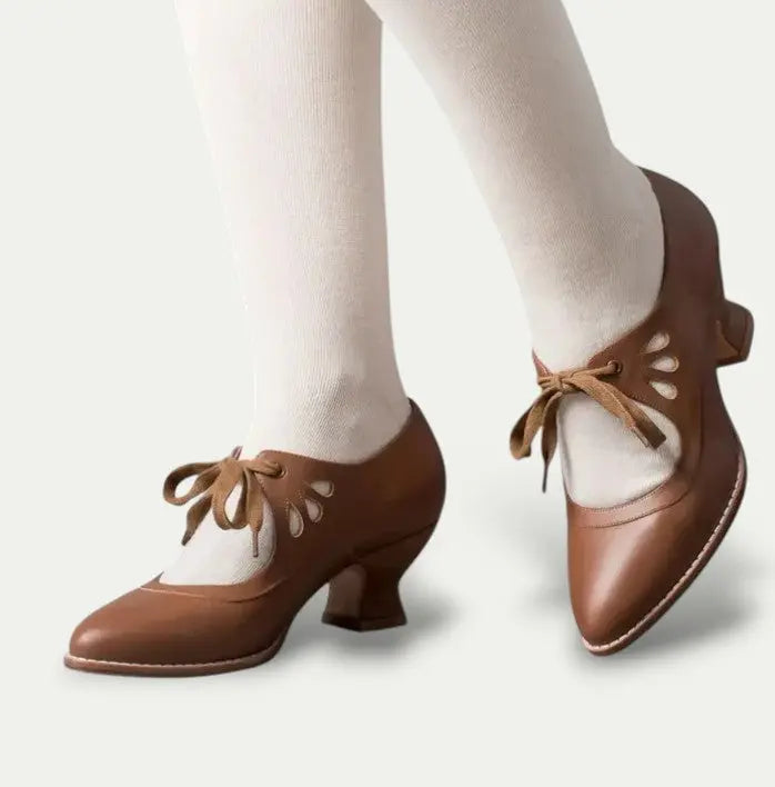 Women's lace-up Mary Jane heels in classic PU leather with arch-support sole for all-day comfort