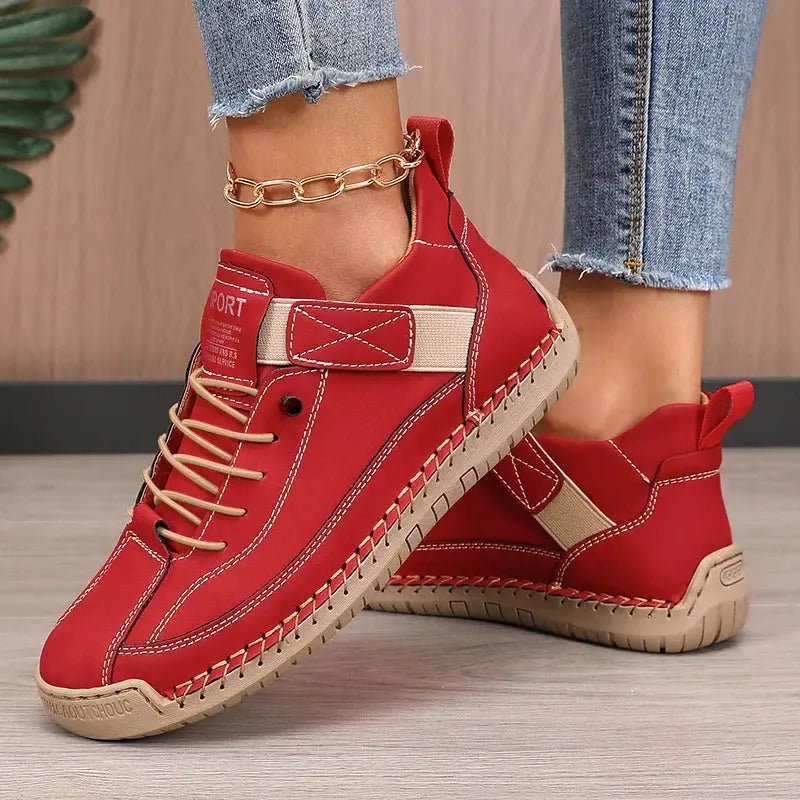 Women's retro lace-up mid-calf boots with padded ankle support and anti-slip sole