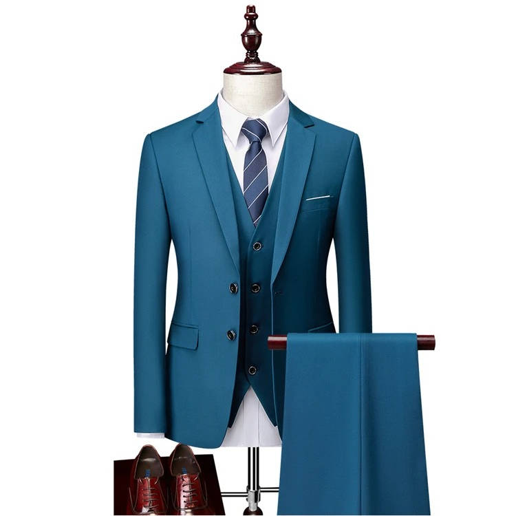 Men's black slim-cut three-piece tuxedo with vest, wrinkle-resistant formal wedding suit