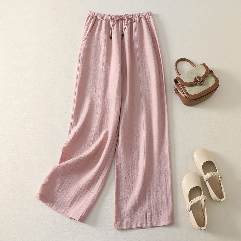 Women's linen blend wide-leg pants relaxed fit drawstring waist breathable everyday style