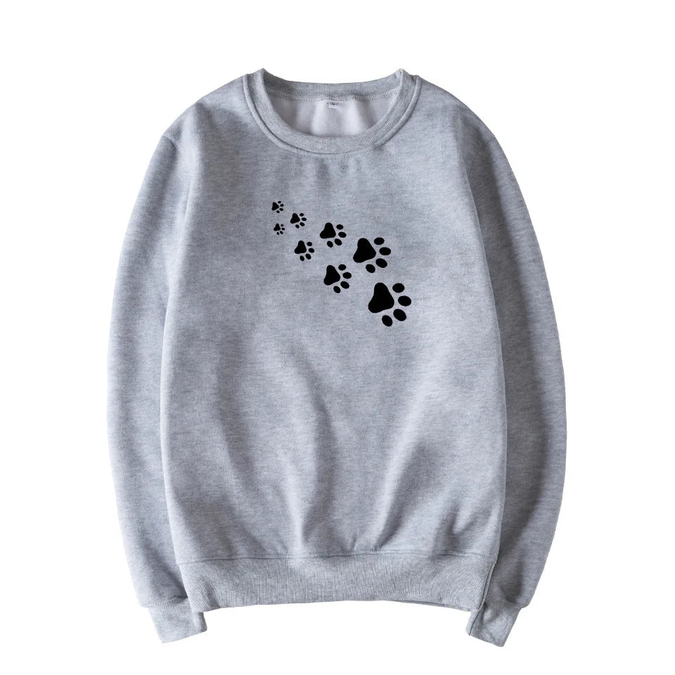 Women's cream fleece pullover with bear paw print, long sleeve cozy winter sweatshirt