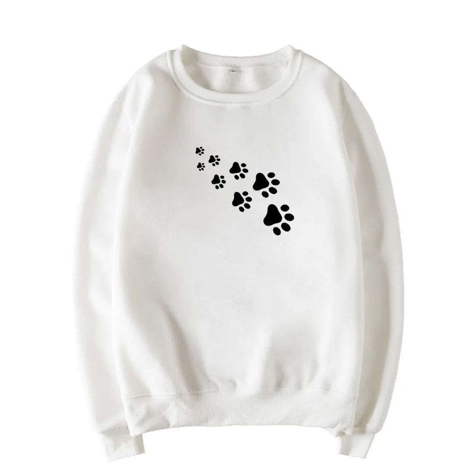 Women's grey fleece pullover with bear paw print, long sleeve cozy winter sweatshirt
