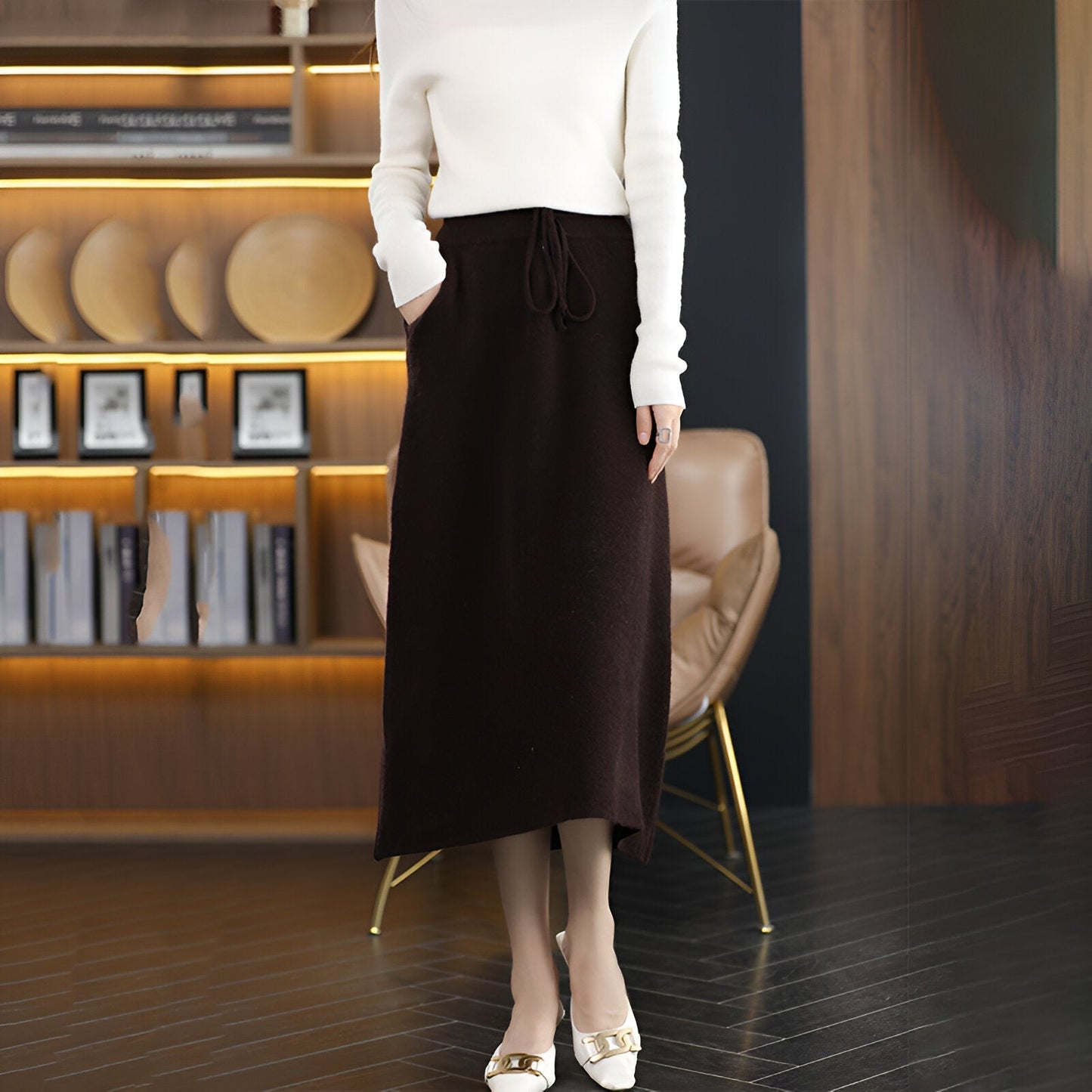 Women's long merino wool skirt elegant warm autumn winter smart-casual 100% pure wool