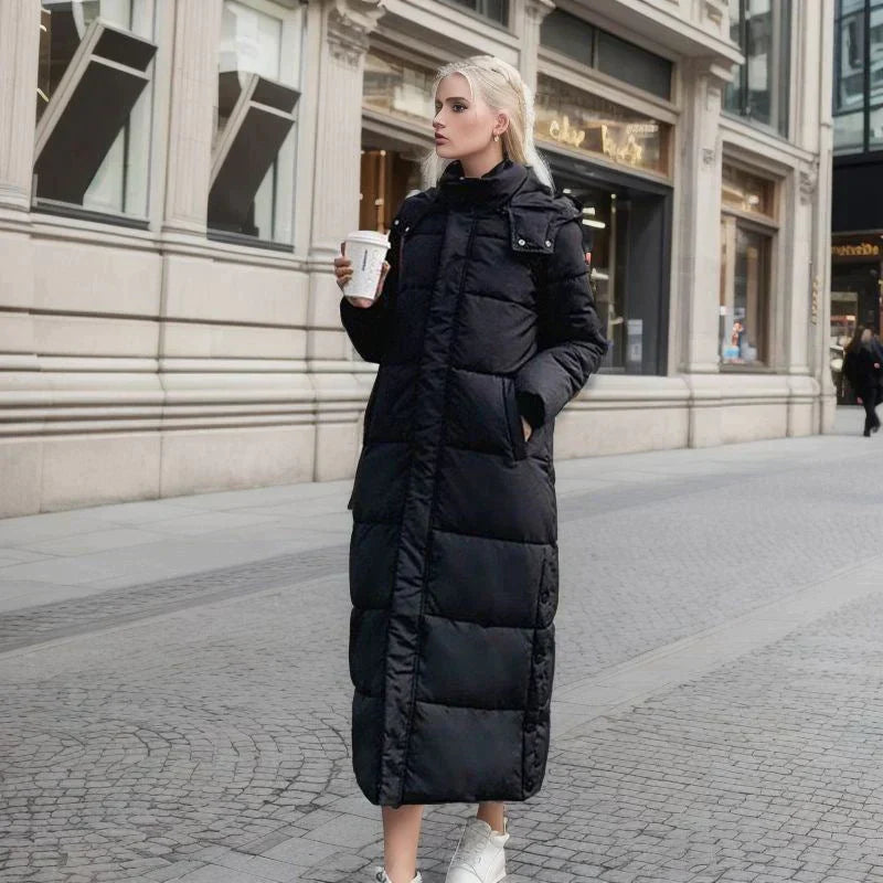 Women's elegant long winter jacket with warming insulation and refined silhouette for cold weather