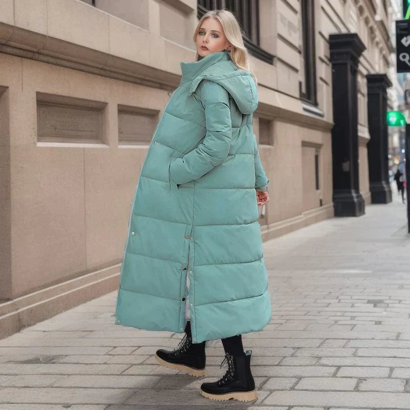 Women's long elegant winter jacket warm insulated silhouette for cold weather protection