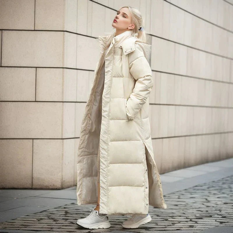 Women's long elegant winter jacket warm insulated silhouette for cold weather protection