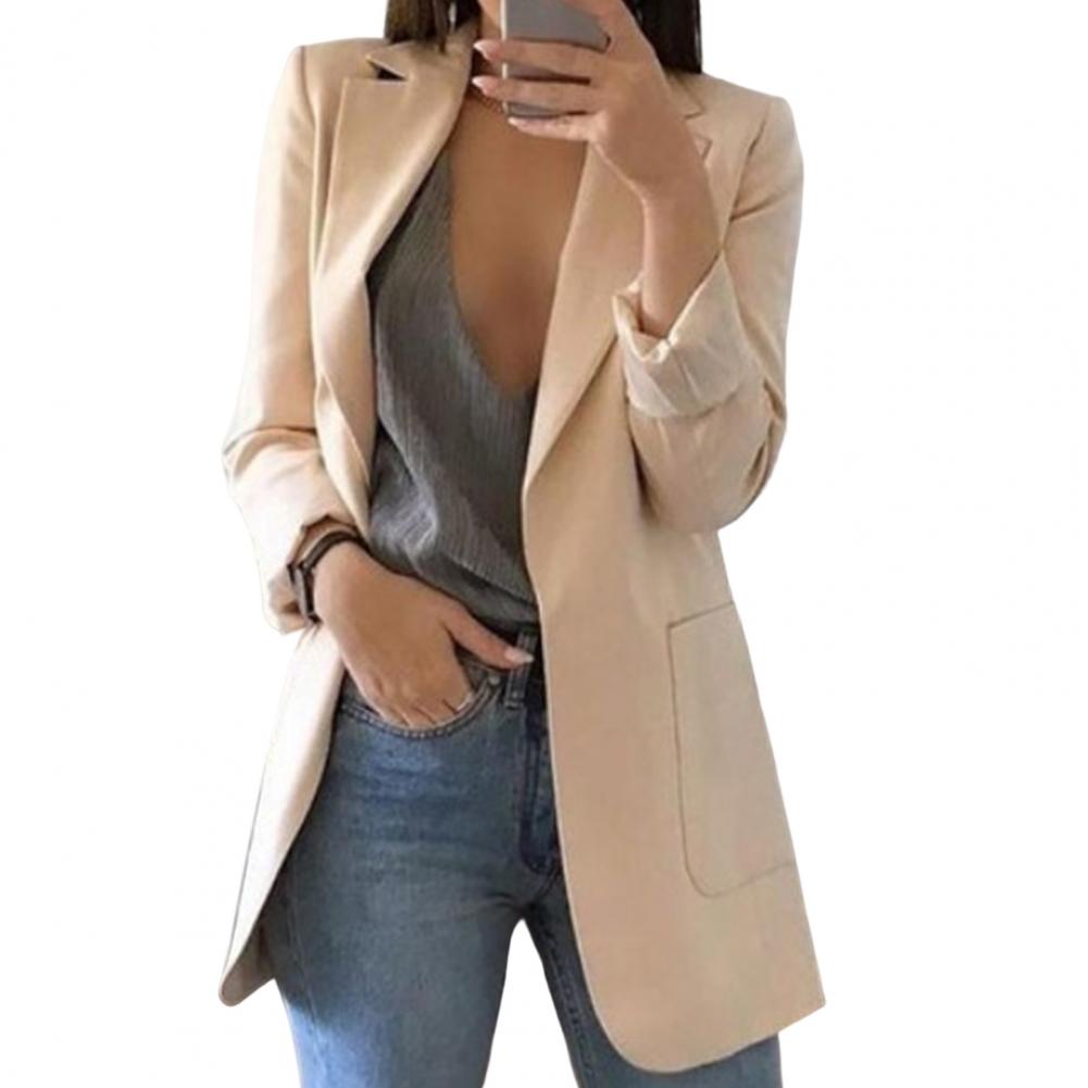 Women's long blazer elegant slim silhouette with front closure, versatile professional style