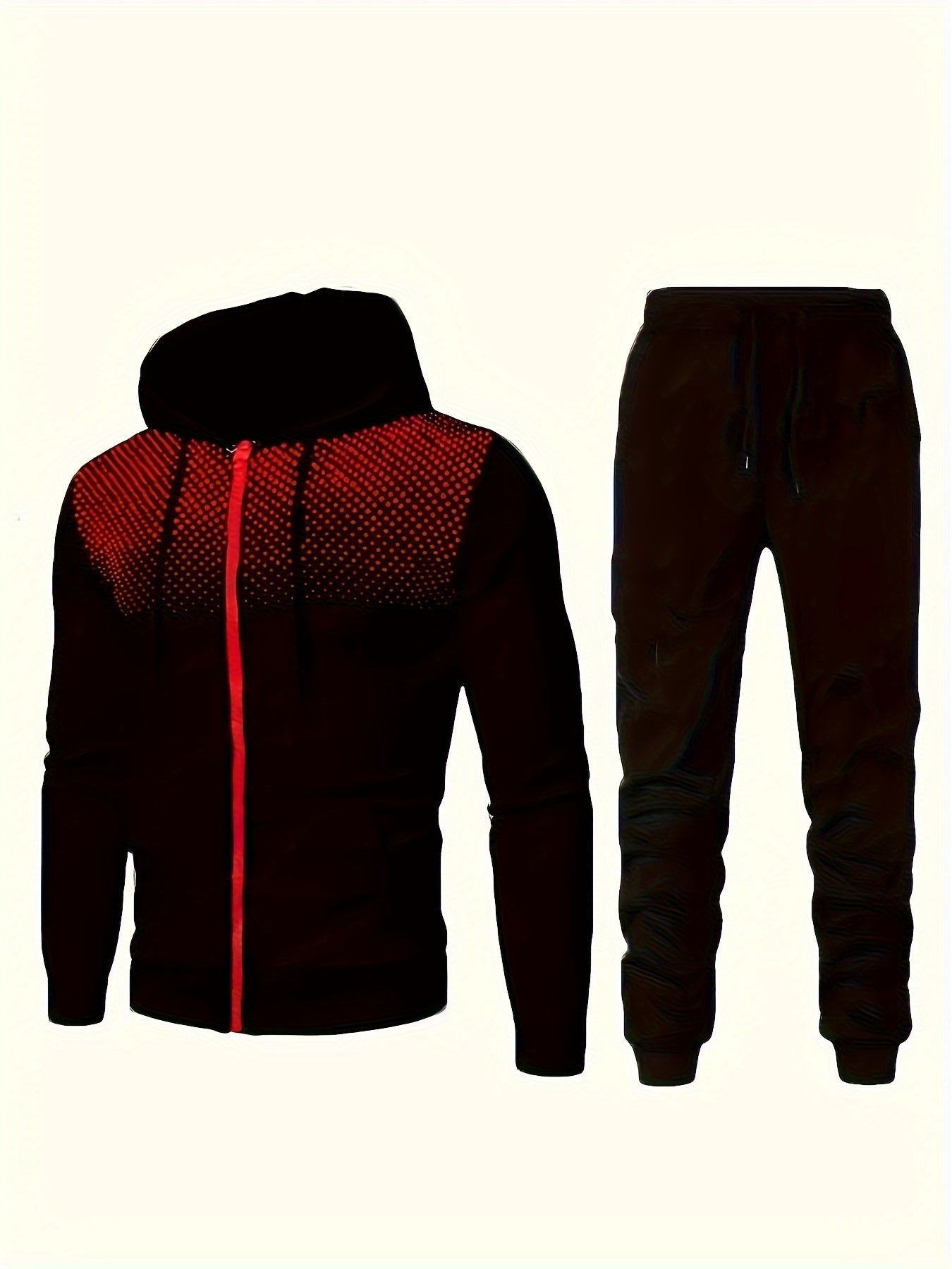 Men's casual fleece tracksuit hoodie set in neutral tones, relaxed fit with drawstring pants