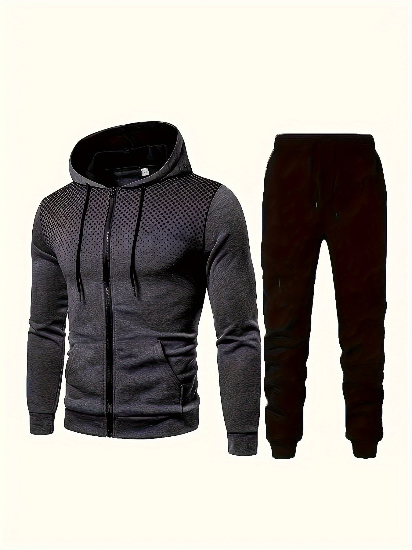 Men's casual fleece tracksuit hoodie set in relaxed fit with drawstring pants for active leisure