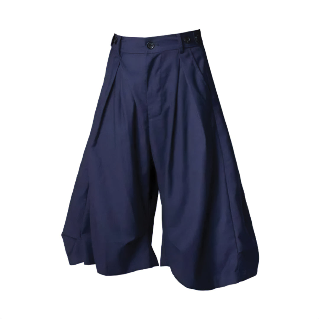 Women's wide-leg bermuda shorts high waist pleated tailored calf-length cotton-polyester blend
