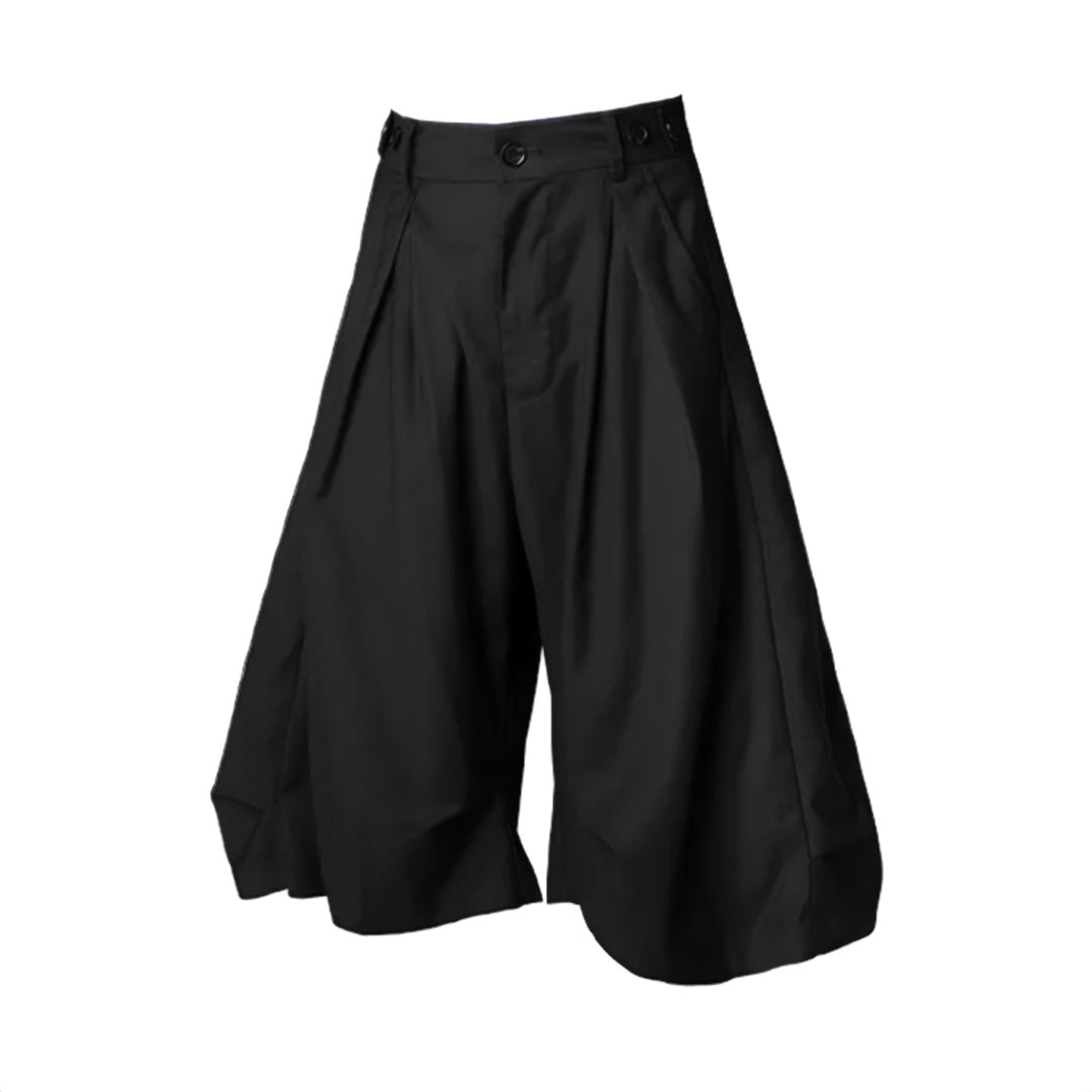 Women's wide-leg bermuda shorts high waist pleated tailored calf-length cotton blend