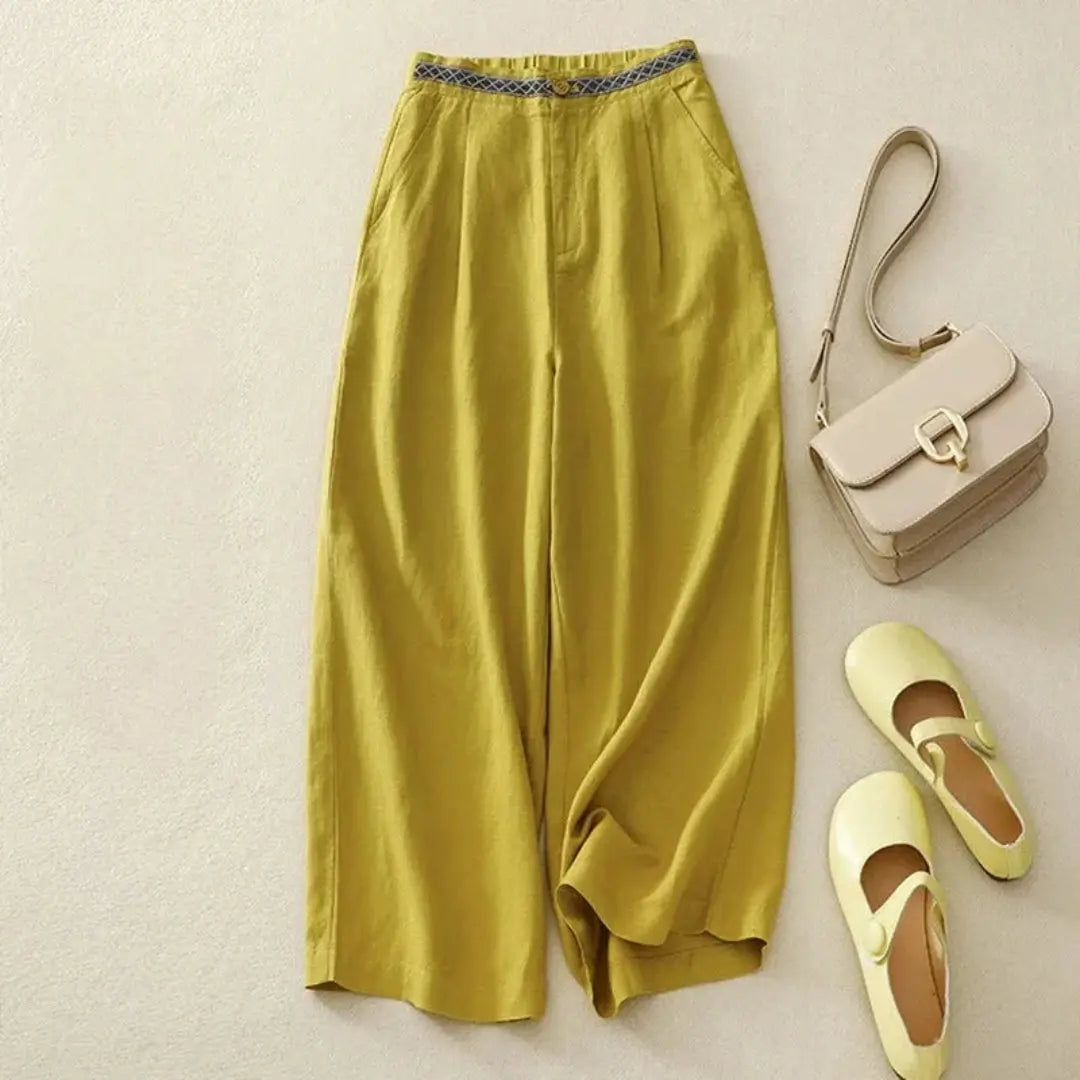 Layla wide-leg pants women stretch waistband breathable polyester blend loose relaxed silhouette
