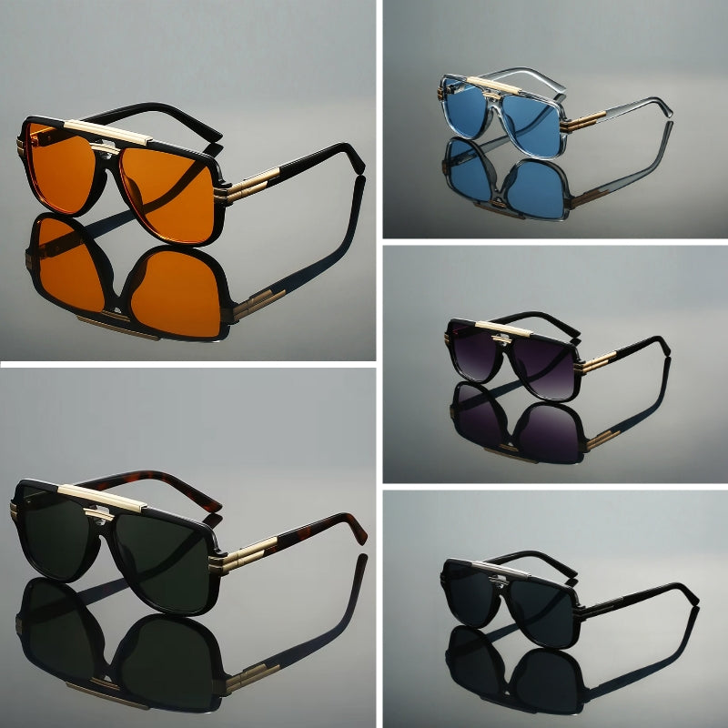 Leclaire Lumen geometric sunglasses gold detailing vibrant tinted lenses bold oversized frames UV protection