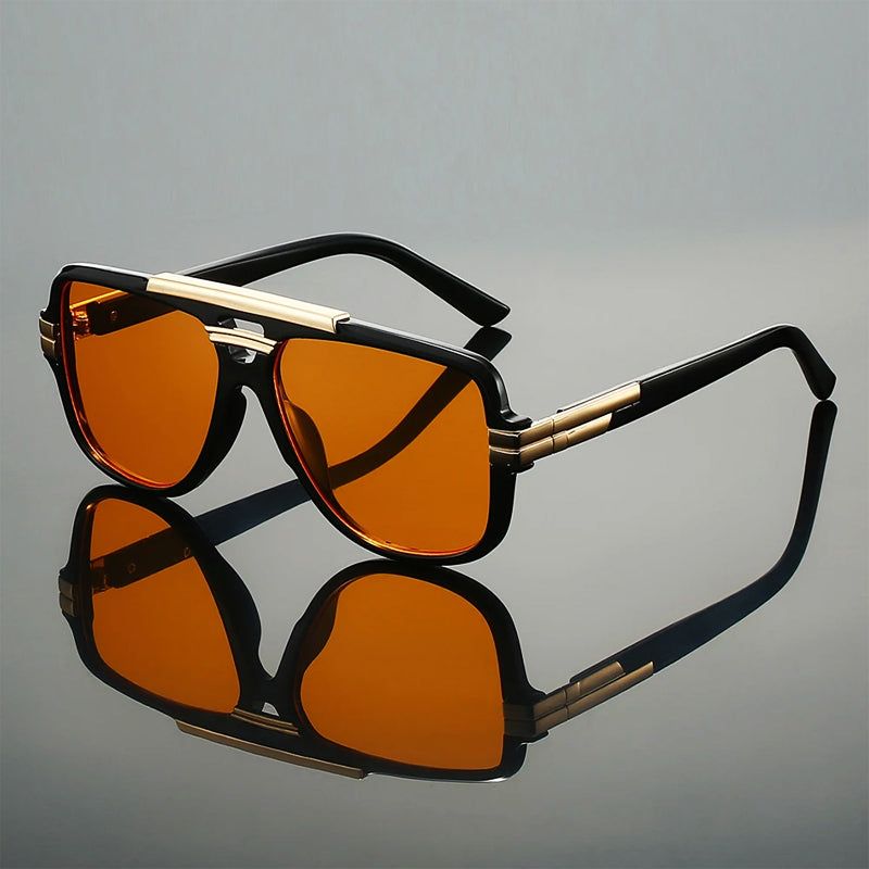 Leclaire Lumen geometric sunglasses gold detailing vibrant tinted lenses bold fashion statement UV protection