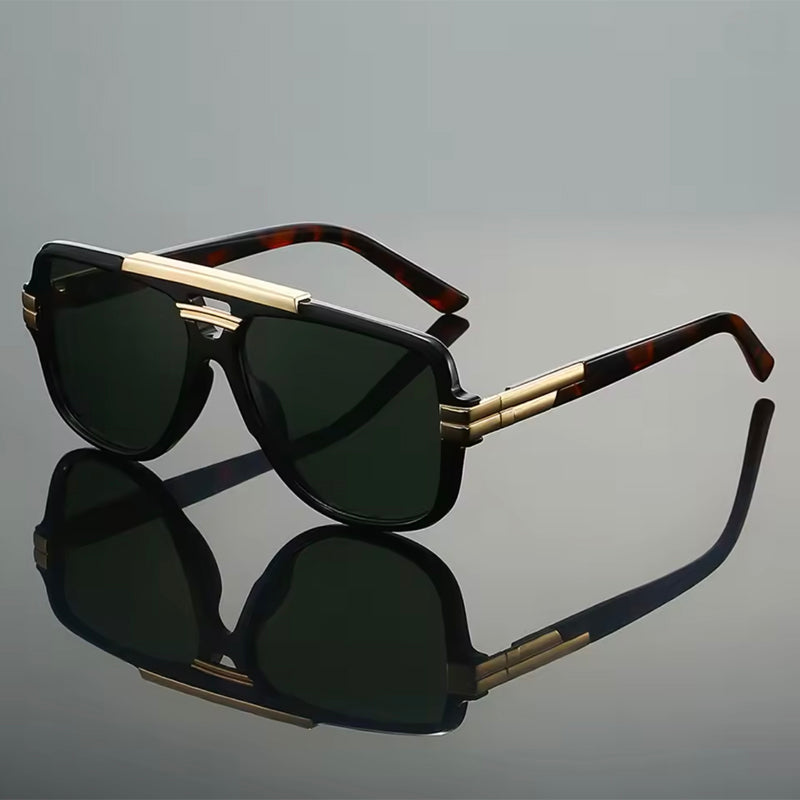Leclaire Lumen geometric sunglasses gold detailing vibrant tinted lenses bold fashion statement UV protection