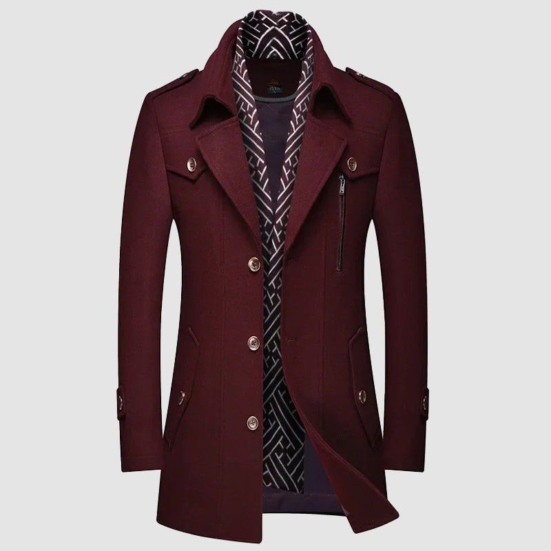Men's charcoal wool blend overcoat classic silhouette detachable collar Roberto Russo Legacy