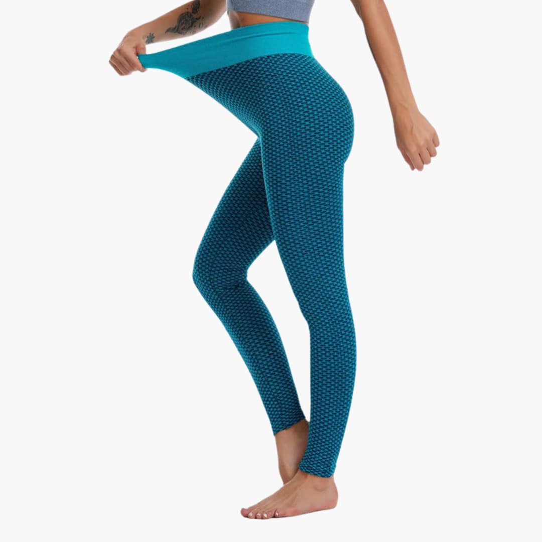 Women's patterned sports leggings with elastic waistband, full-coverage pull-on fit for yoga and running
