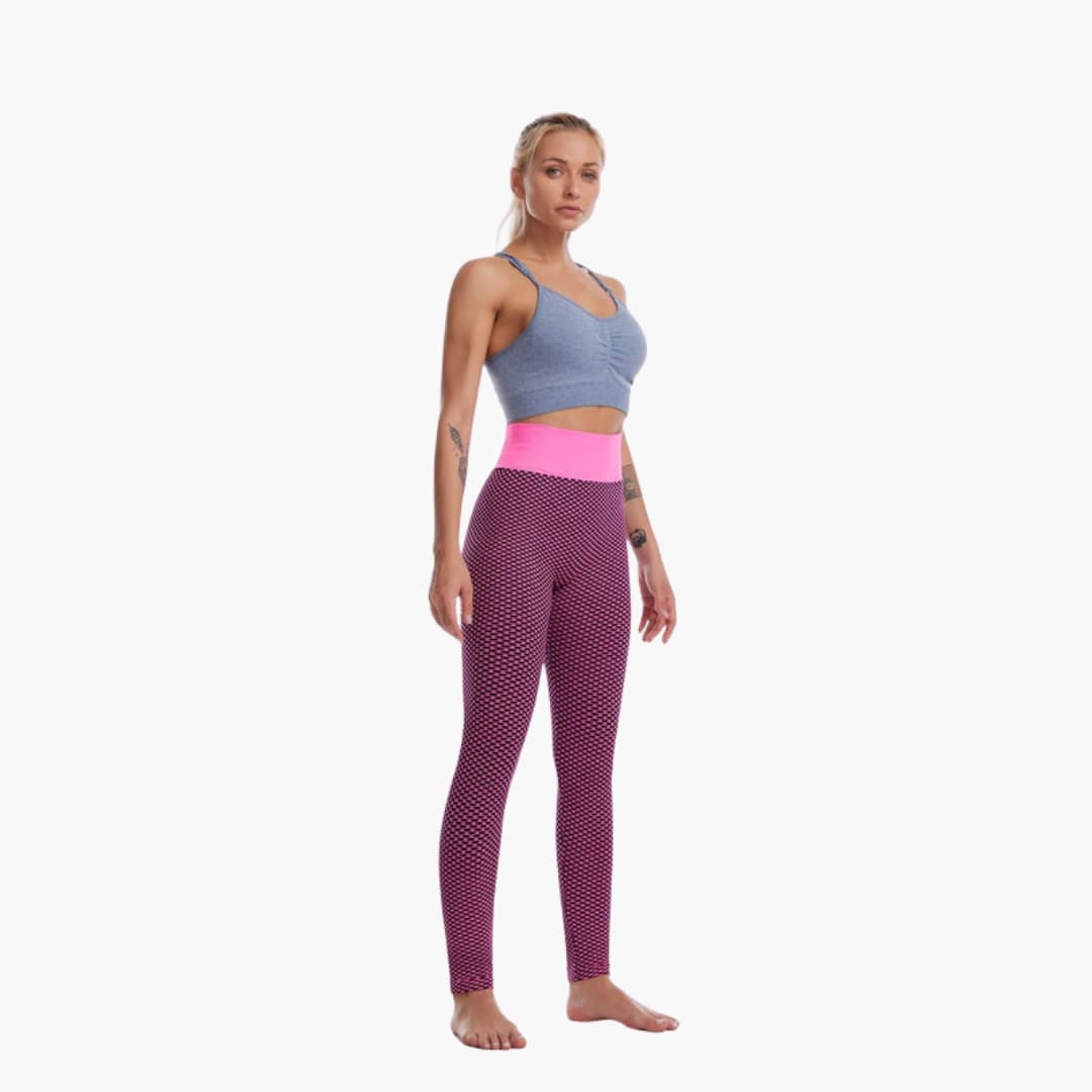Women's patterned sports leggings with elastic waistband, pull-on fit for running and yoga